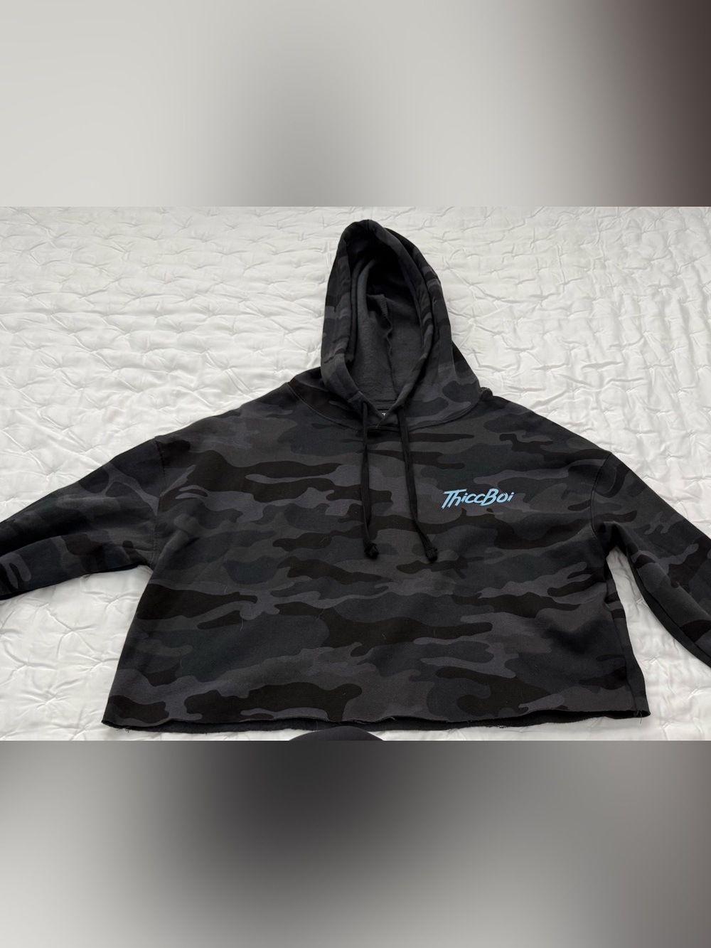 ThiccBoi Camo Cropped Hoodie Skull Graphic Size S